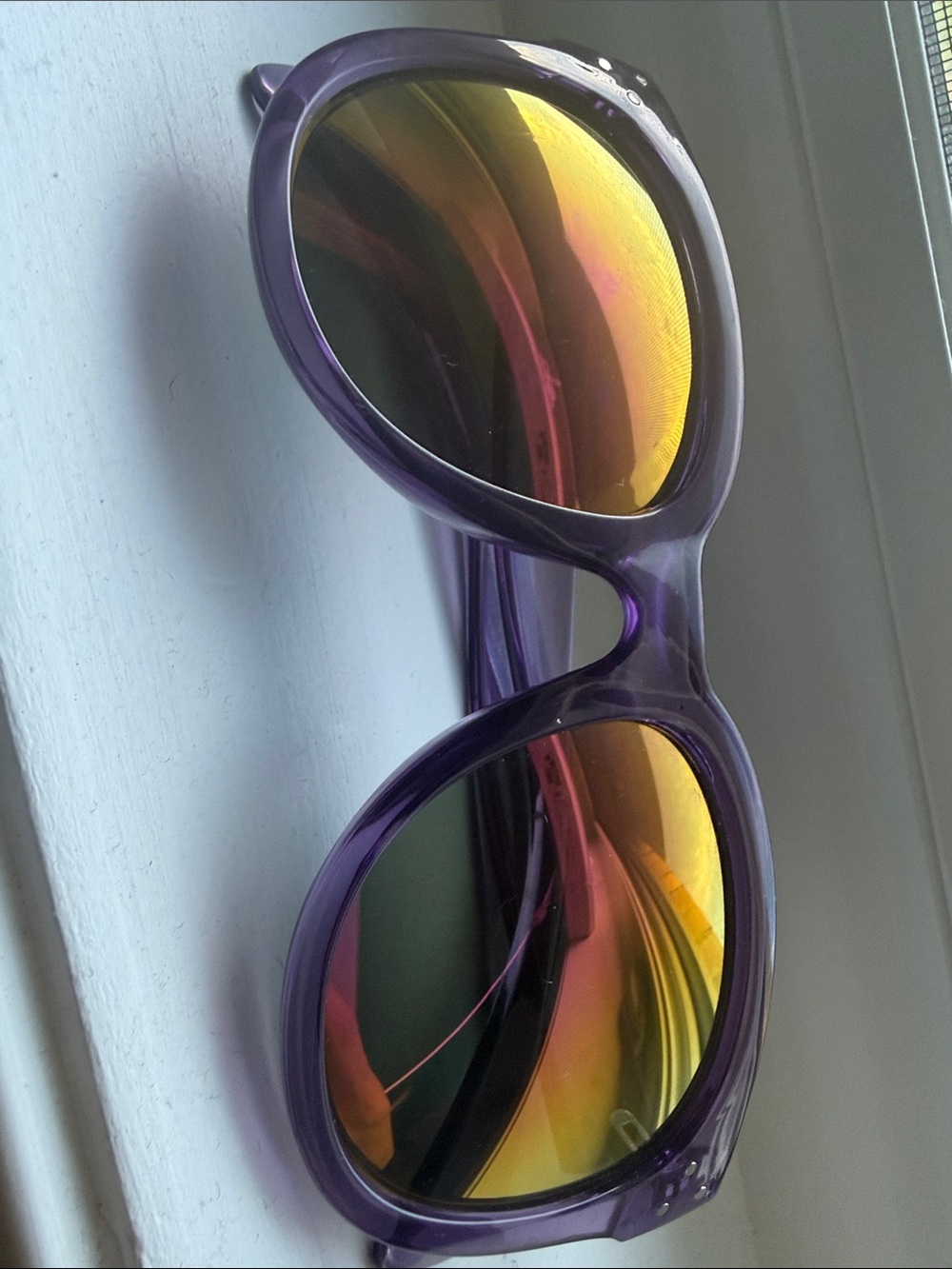 Purple Frame Sunglasses with Mirrored Amber Lenses